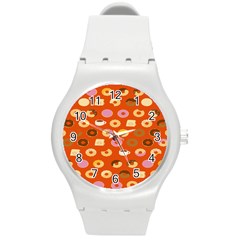 Coffee Donut Cakes Round Plastic Sport Watch (m) by Mariart