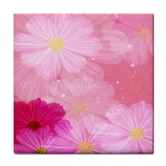 Cosmos Flower Floral Sunflower Star Pink Frame Tile Coasters by Mariart