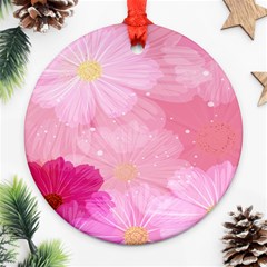 Cosmos Flower Floral Sunflower Star Pink Frame Ornament (round)