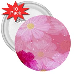 Cosmos Flower Floral Sunflower Star Pink Frame 3  Buttons (10 Pack) 