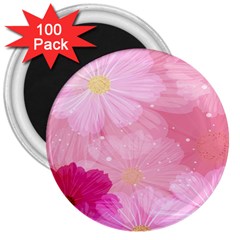 Cosmos Flower Floral Sunflower Star Pink Frame 3  Magnets (100 Pack) by Mariart