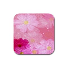 Cosmos Flower Floral Sunflower Star Pink Frame Rubber Square Coaster (4 Pack)  by Mariart