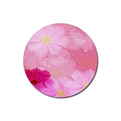 Cosmos Flower Floral Sunflower Star Pink Frame Rubber Coaster (round) 