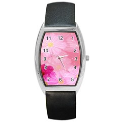 Cosmos Flower Floral Sunflower Star Pink Frame Barrel Style Metal Watch by Mariart