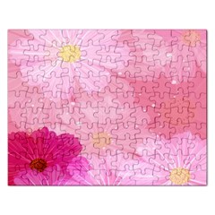 Cosmos Flower Floral Sunflower Star Pink Frame Rectangular Jigsaw Puzzl by Mariart