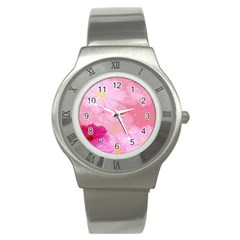 Cosmos Flower Floral Sunflower Star Pink Frame Stainless Steel Watch by Mariart