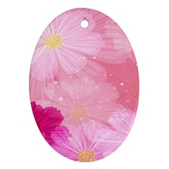 Cosmos Flower Floral Sunflower Star Pink Frame Oval Ornament (two Sides) by Mariart