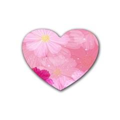 Cosmos Flower Floral Sunflower Star Pink Frame Rubber Coaster (heart)  by Mariart