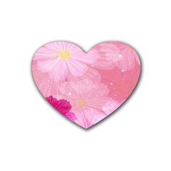 Cosmos Flower Floral Sunflower Star Pink Frame Heart Coaster (4 Pack) 