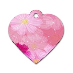 Cosmos Flower Floral Sunflower Star Pink Frame Dog Tag Heart (two Sides) by Mariart