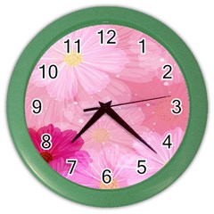 Cosmos Flower Floral Sunflower Star Pink Frame Color Wall Clocks by Mariart