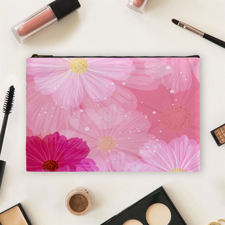 Cosmos Flower Floral Sunflower Star Pink Frame Cosmetic Bag (Large) 