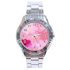 Cosmos Flower Floral Sunflower Star Pink Frame Stainless Steel Analogue Watch by Mariart