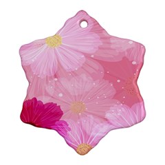 Cosmos Flower Floral Sunflower Star Pink Frame Ornament (snowflake) by Mariart