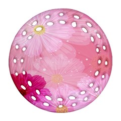 Cosmos Flower Floral Sunflower Star Pink Frame Round Filigree Ornament (two Sides)