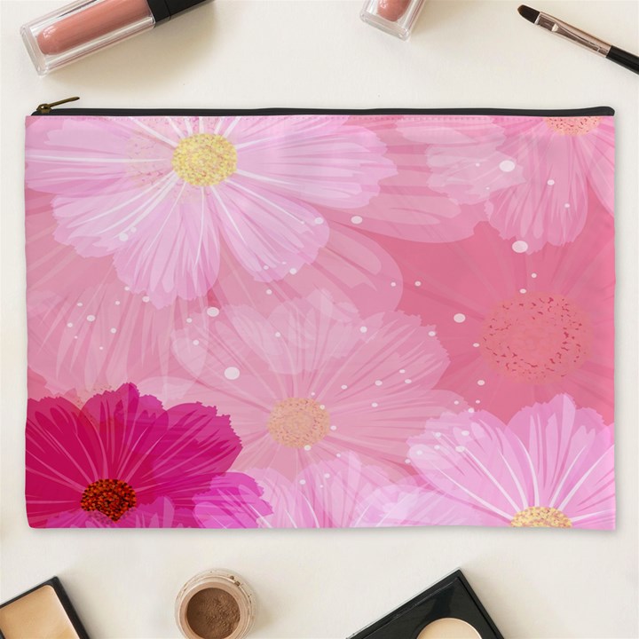 Cosmos Flower Floral Sunflower Star Pink Frame Cosmetic Bag (XXXL) 