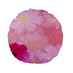 Cosmos Flower Floral Sunflower Star Pink Frame Standard 15  Premium Round Cushions by Mariart