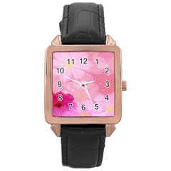 Cosmos Flower Floral Sunflower Star Pink Frame Rose Gold Leather Watch  by Mariart