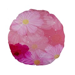 Cosmos Flower Floral Sunflower Star Pink Frame Standard 15  Premium Flano Round Cushions by Mariart