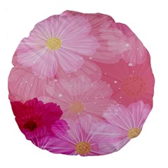 Cosmos Flower Floral Sunflower Star Pink Frame Large 18  Premium Flano Round Cushions by Mariart