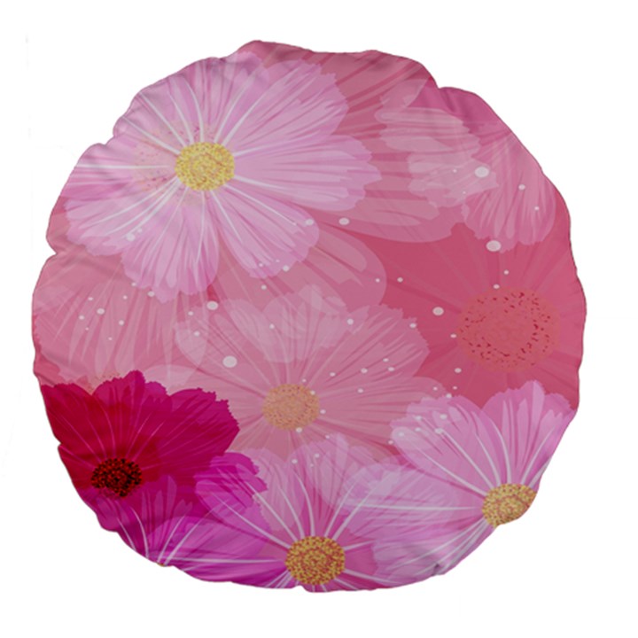 Cosmos Flower Floral Sunflower Star Pink Frame Large 18  Premium Flano Round Cushions