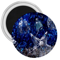 Christmas Silver Blue Star Ball Happy Kids 3  Magnets