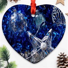 Christmas Silver Blue Star Ball Happy Kids Ornament (heart)