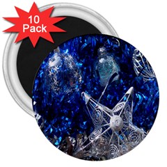 Christmas Silver Blue Star Ball Happy Kids 3  Magnets (10 pack) 