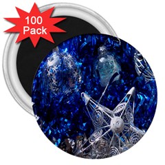 Christmas Silver Blue Star Ball Happy Kids 3  Magnets (100 pack)