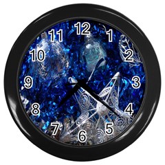 Christmas Silver Blue Star Ball Happy Kids Wall Clocks (black) by Mariart