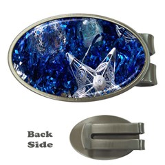 Christmas Silver Blue Star Ball Happy Kids Money Clips (Oval) 