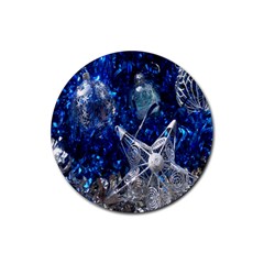 Christmas Silver Blue Star Ball Happy Kids Rubber Coaster (Round) 