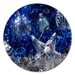 Christmas Silver Blue Star Ball Happy Kids Magnet 5  (Round)