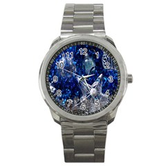 Christmas Silver Blue Star Ball Happy Kids Sport Metal Watch by Mariart