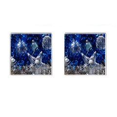 Christmas Silver Blue Star Ball Happy Kids Cufflinks (Square)