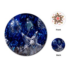 Christmas Silver Blue Star Ball Happy Kids Playing Cards (round) 