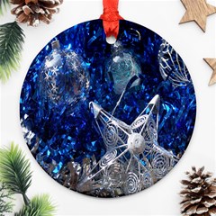 Christmas Silver Blue Star Ball Happy Kids Round Ornament (Two Sides)