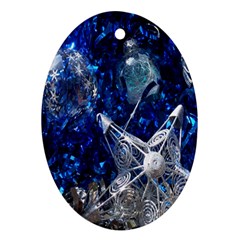 Christmas Silver Blue Star Ball Happy Kids Oval Ornament (two Sides) by Mariart