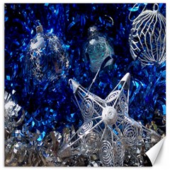 Christmas Silver Blue Star Ball Happy Kids Canvas 12  x 12  