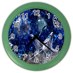 Christmas Silver Blue Star Ball Happy Kids Color Wall Clocks