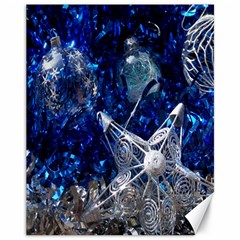 Christmas Silver Blue Star Ball Happy Kids Canvas 11  x 14  