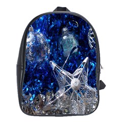 Christmas Silver Blue Star Ball Happy Kids School Bag (Large)