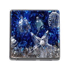 Christmas Silver Blue Star Ball Happy Kids Memory Card Reader (square) by Mariart