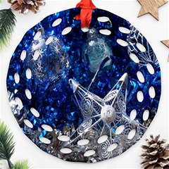 Christmas Silver Blue Star Ball Happy Kids Round Filigree Ornament (two Sides)