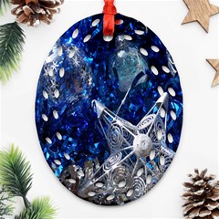 Christmas Silver Blue Star Ball Happy Kids Oval Filigree Ornament (two Sides) by Mariart