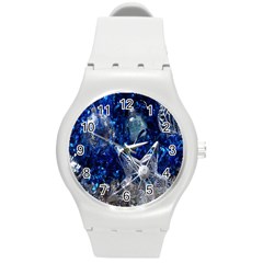 Christmas Silver Blue Star Ball Happy Kids Round Plastic Sport Watch (M)