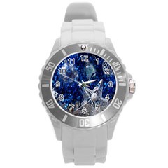 Christmas Silver Blue Star Ball Happy Kids Round Plastic Sport Watch (L)