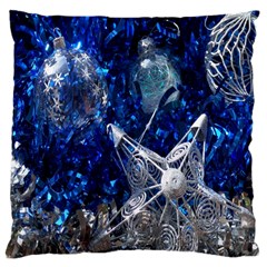 Christmas Silver Blue Star Ball Happy Kids Large Cushion Case (Two Sides)