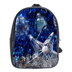 Christmas Silver Blue Star Ball Happy Kids School Bag (XL)