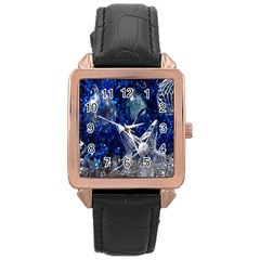 Christmas Silver Blue Star Ball Happy Kids Rose Gold Leather Watch 